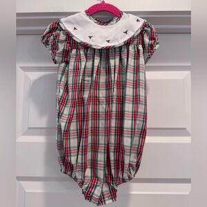 LuLu Bebe Girls Holiday Plaid Bubble with Embroidered Holly Detail - Sz 18mo